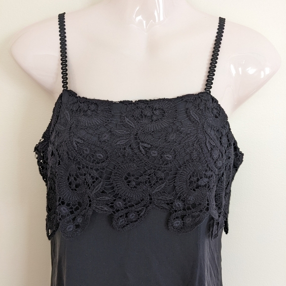 Vintage LAURA ASHLEY silk crochet lace maxi black dress 6 small - Picture 3 of 11
